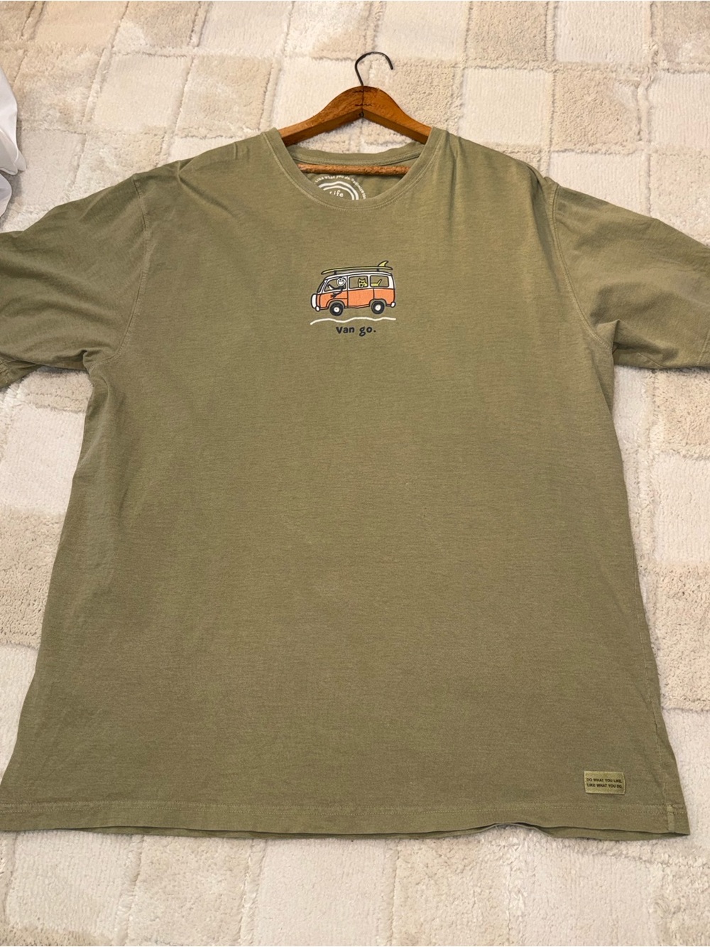 Men's Olive Green Life is Good Graphic T‑Shirt with Van Print cotton size XXL